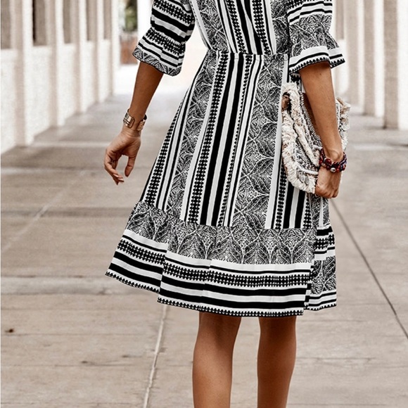 Black/White Boho Midi Dress - Picture 2 of 3